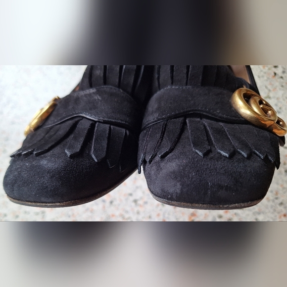 Gucci Marmont Suede Fringe GG Logo‎ Loafer Pumps - Picture 12 of 17